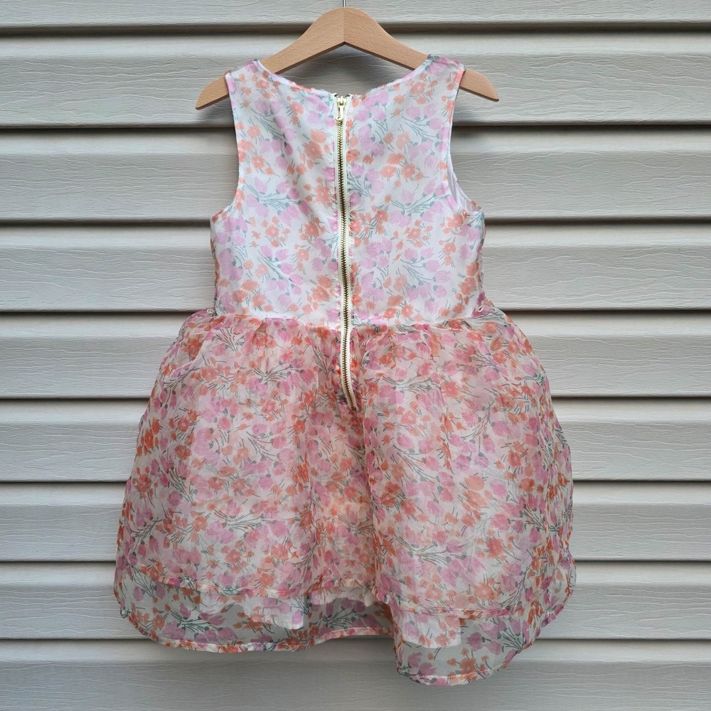 Juicy Couture Girls 6/7 Peach Pink Floral Dress Tulle Overlay Whimsical Party - Picture 5 of 10